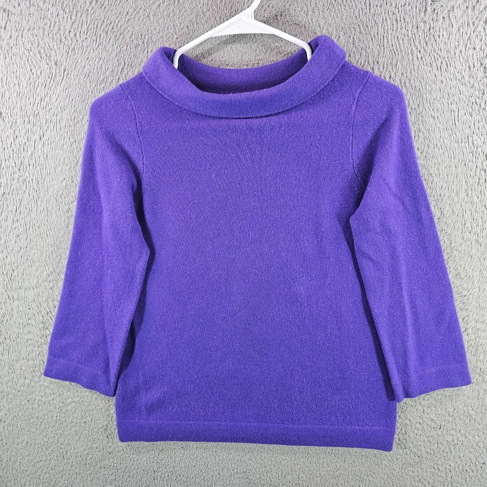 J.Crew Buonissima‎ Purple 100% Cashmere Roll Neck 3/4 Sleeve Sweater Womens S